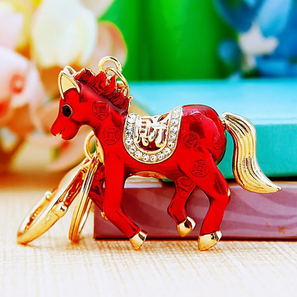 Gold-plated Horse Keychain Colorful Rhinestone Key Pendant Double-sided Rhinestone Chinese Zodiac Horse Keychain Pendant