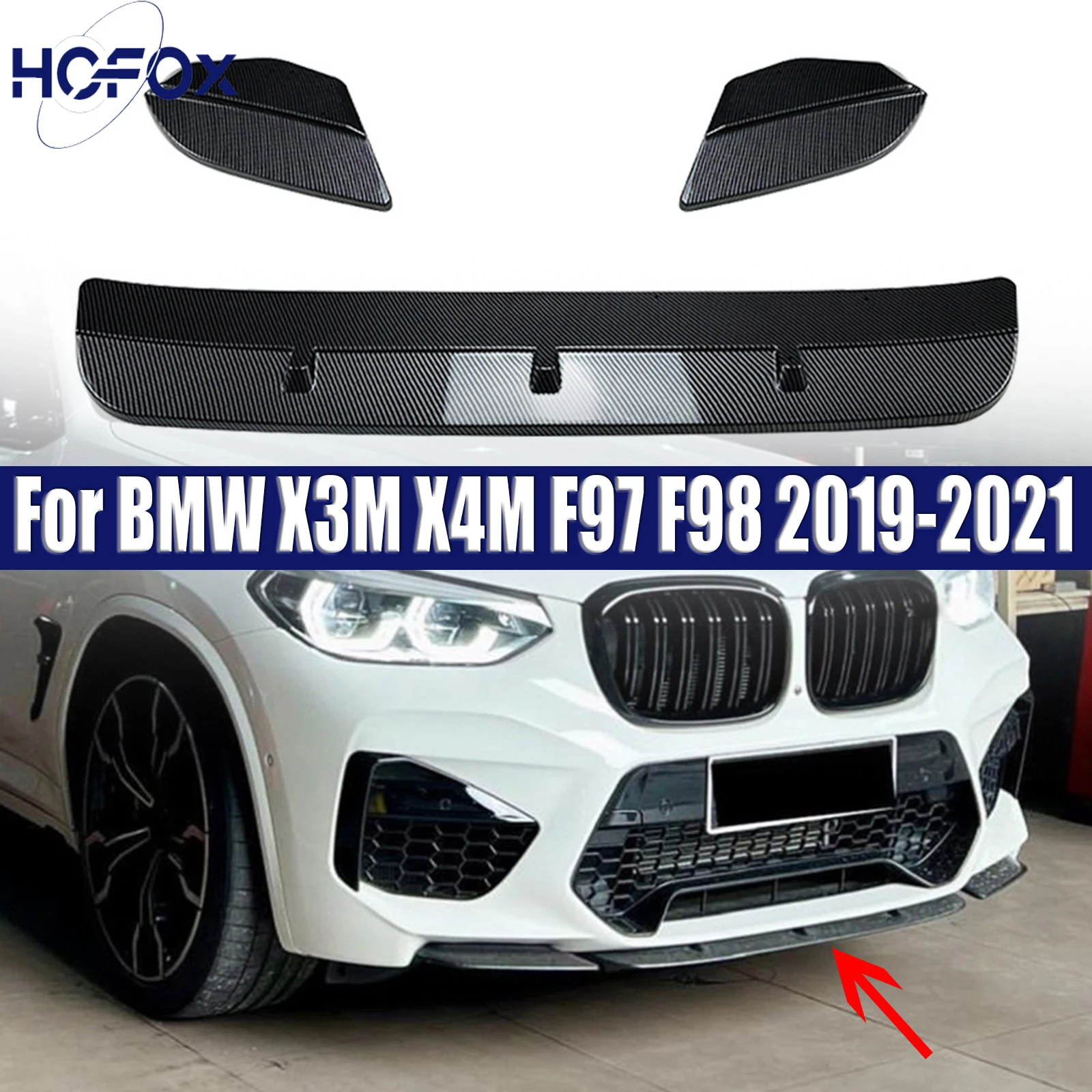 

For BMW X3M X4M F97 F98 2019-2021 Pre-Facelift Car Front Lower Bumper Splitter Lip Spoiler Diffuser Guard Canard Deflector
