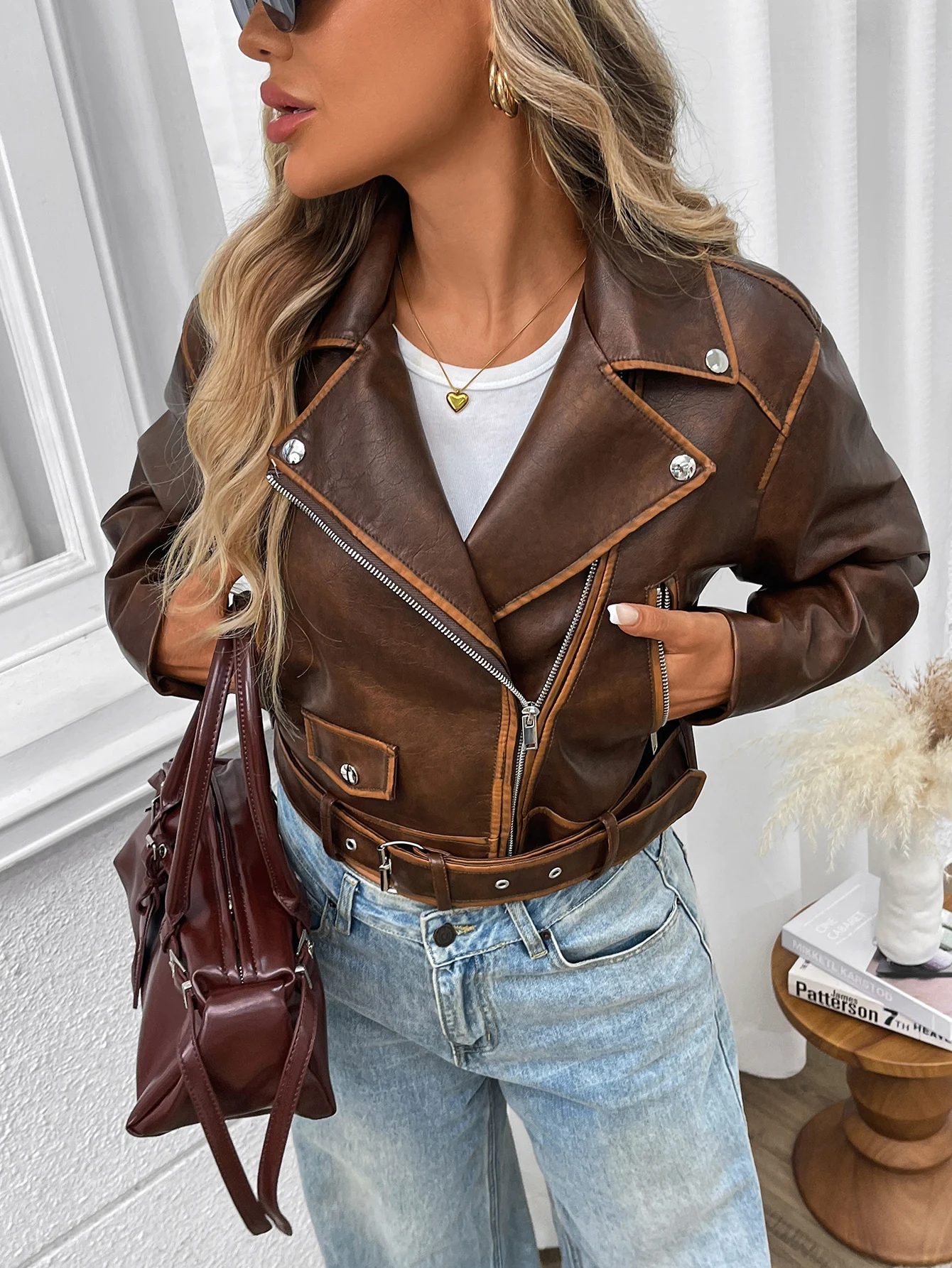 Fitaylor Spring Autumn Women Faux PU Leather Jacket Vintage Lapel Zipper Jacket High Street Motorcycle Jacket