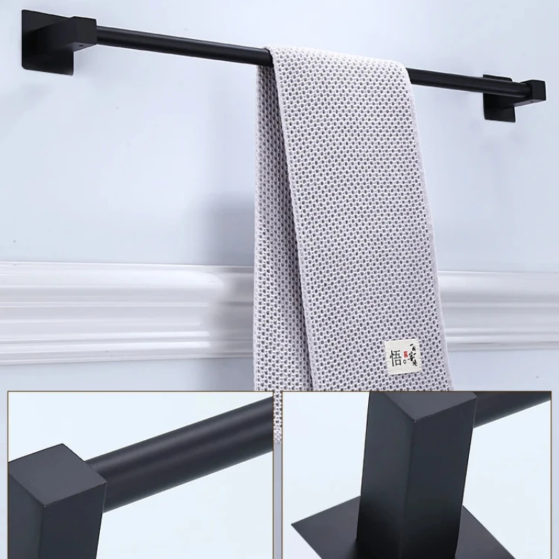 Nordic Stainless Steel Towel Pole Black Single Pole Hanger Bathroom NailFree Rack HoleFree Installation MinimalistTowel Holder