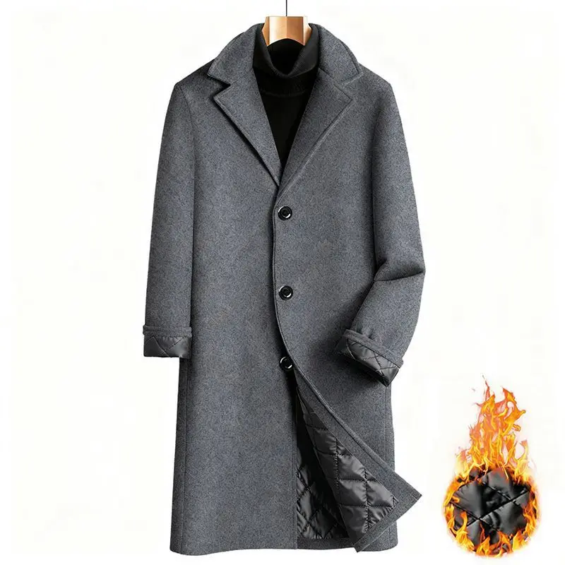

New Men's European and American Style Autumn and Winter Thickened Cotton-Padded Long Wool Coat Fashion Trendy Overcoat