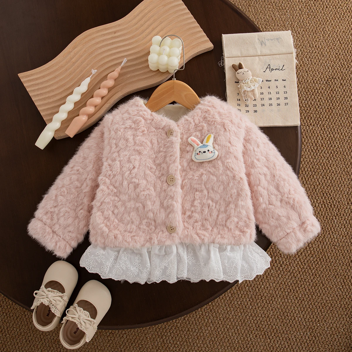 

Winter New Cute Plush Long Sleeved Baby Girl Coat, Cartoon Rabbit Children'S Clothing Suitable For Babies Aged 9 Months To 4 Yea