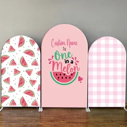 One in a Melon Arch Backdrop Cover 1st Birthday Watermelon party Background Custom name Pink Baby Girl Shower Summer Photo Decor