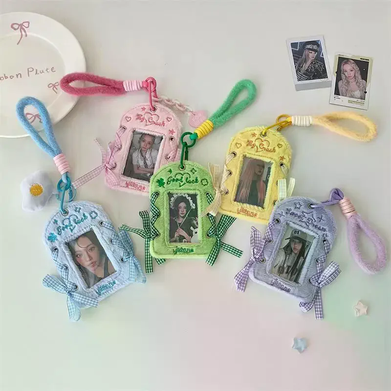 Cute Ballet-style Ribbon Photocard Holder Plush Card Holder With Lanyard Idol Photo Storage Card Display Protective Pendant Gift