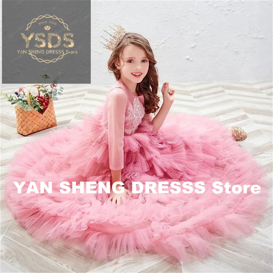 فستان فاخر لامع مزين بالترتر وطيات الأميرة زهرة فتاة طول الأرض كرة طويلة أنيق رسمي للمناولة الأولى حسب الطلب