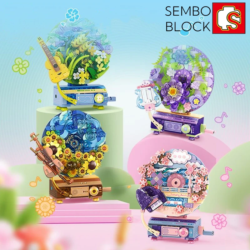 New SEMBO record player building block assembly model children's toys girls birthday gifts kawaii desktop ornaments