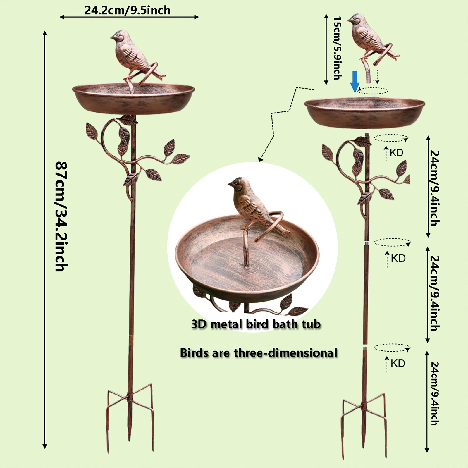 Tuin vogelbad Stevig ijzeren buitenvogelbad voor buiten Vintage staande vogelbadkom voor buitentuin Patio Yard