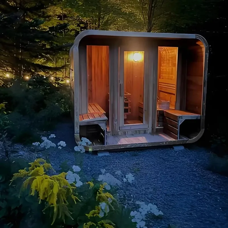 Cedar Cube Barrel Sauna 5-6 Person Outdoor Wet Steam Stress Relief Health Commercial Custom