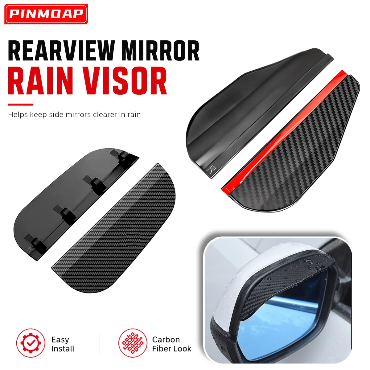 1 Pair Car Rearview Mirror Rain Eyebrow Sunshade Carbon Fiber Material Rearview Mirror Rain And Dust Cover Accessories