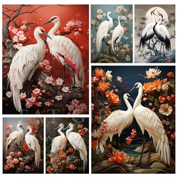 2023 5D 다이아몬드 그림, 붉은 왕관 크레인 풍경, 전체 원형 사각형 모자이크 자수, 중국 스타일 벽 예술 새 장식, N50, 신제품