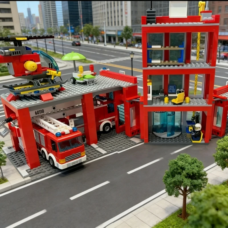 

Конструктор Городская пожарная станция с вертолетом и грузовиком 60100, набор для сборки пожарной станции, совместимый с другими конструкторами, праздничный подарок, 958 деталей