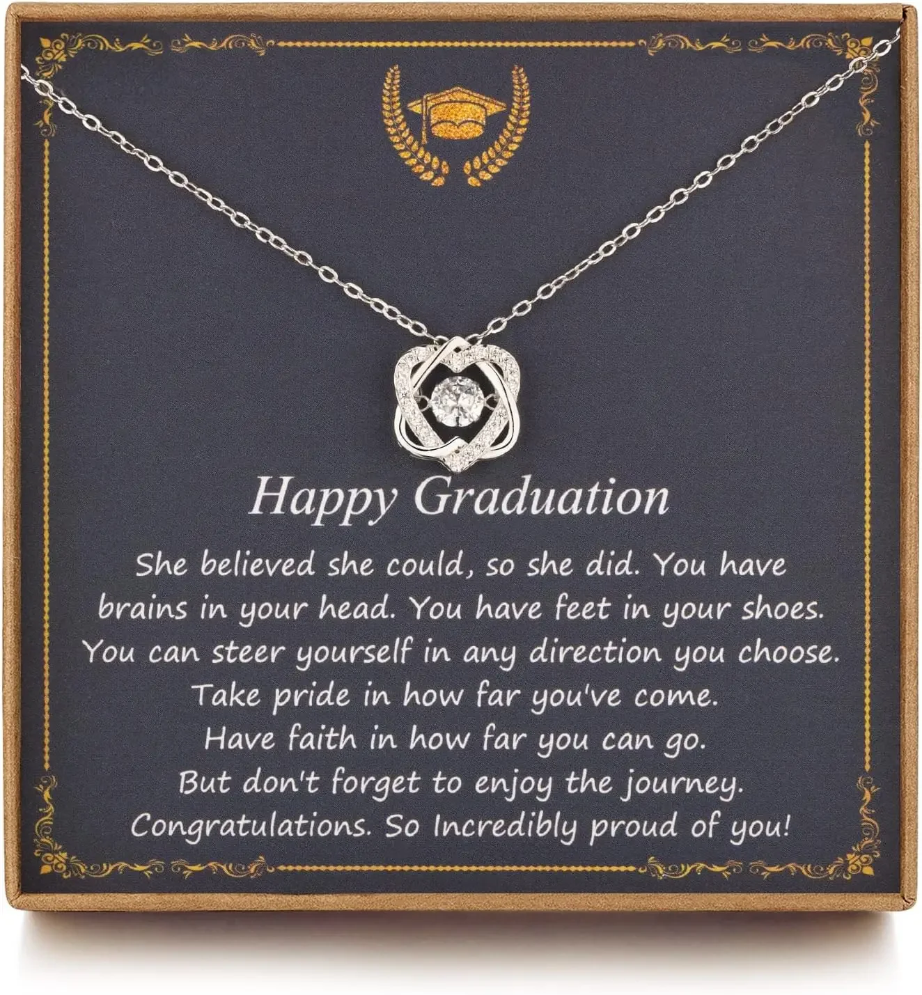 

Graduation Gifts for Her 2025 College, Sterling Silver Two Interlocking Infinity Heart Necklace, Inspirational Graduation Gift,