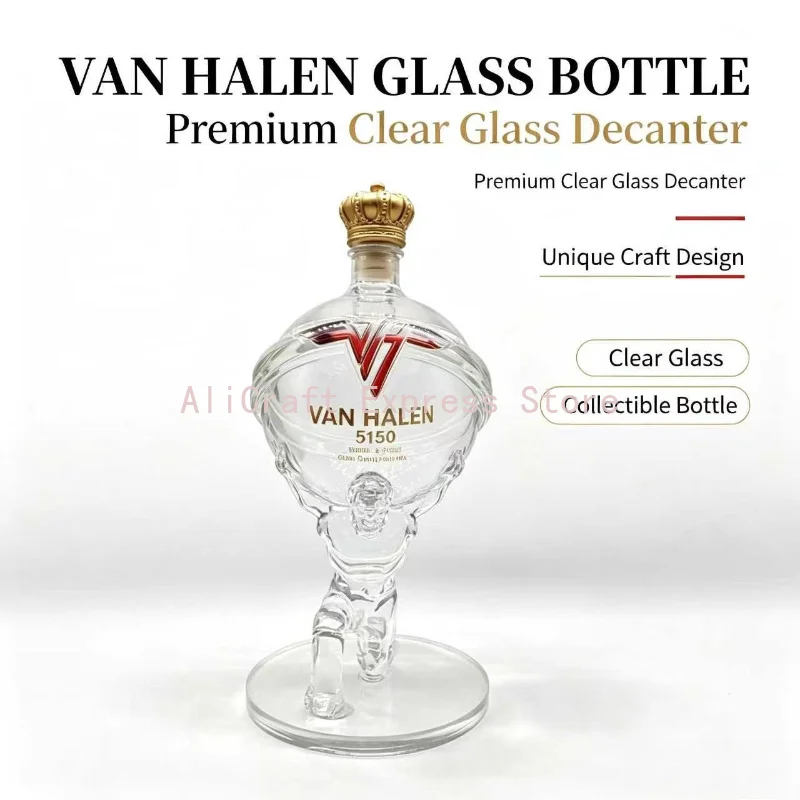 Van Halen 5150 Themed Atlas Globe Glass Bottle, Empty Whiskey Decanter Vintage Bar Display Decor