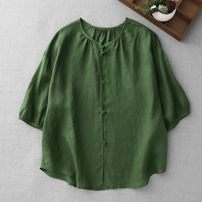 

Классическая китайская хлопково-льняная футболка irt, крутая, легкая, удобная, свободная летняя футболка на пуговицах, женская мода