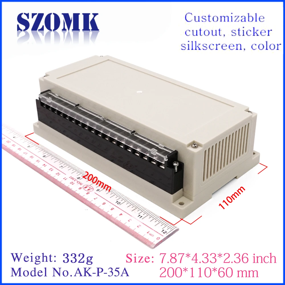 

SZOMK AK-P-25A Injection Plastic Module Plc Outlet Box Plastic Din Rail Plc Enclosure Industrial Control Box For Electronics Pcb