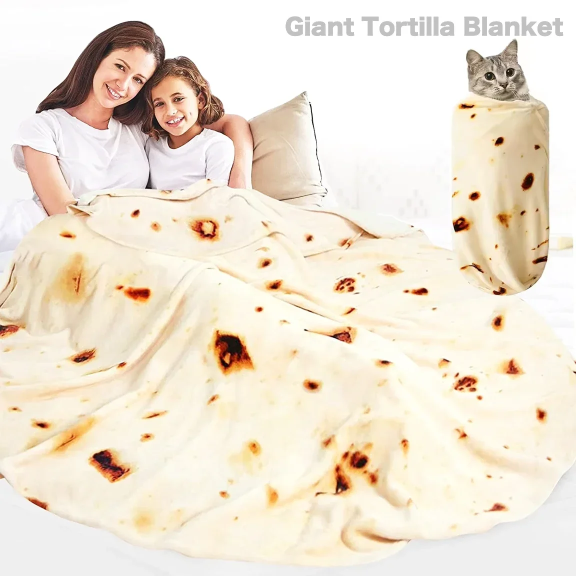 Downy Warm Taco Burrito Tortilla Blanket Soft Flannel Wrap for Adults Babies Round Catnap Lightweight Round Blanket Dad Presents