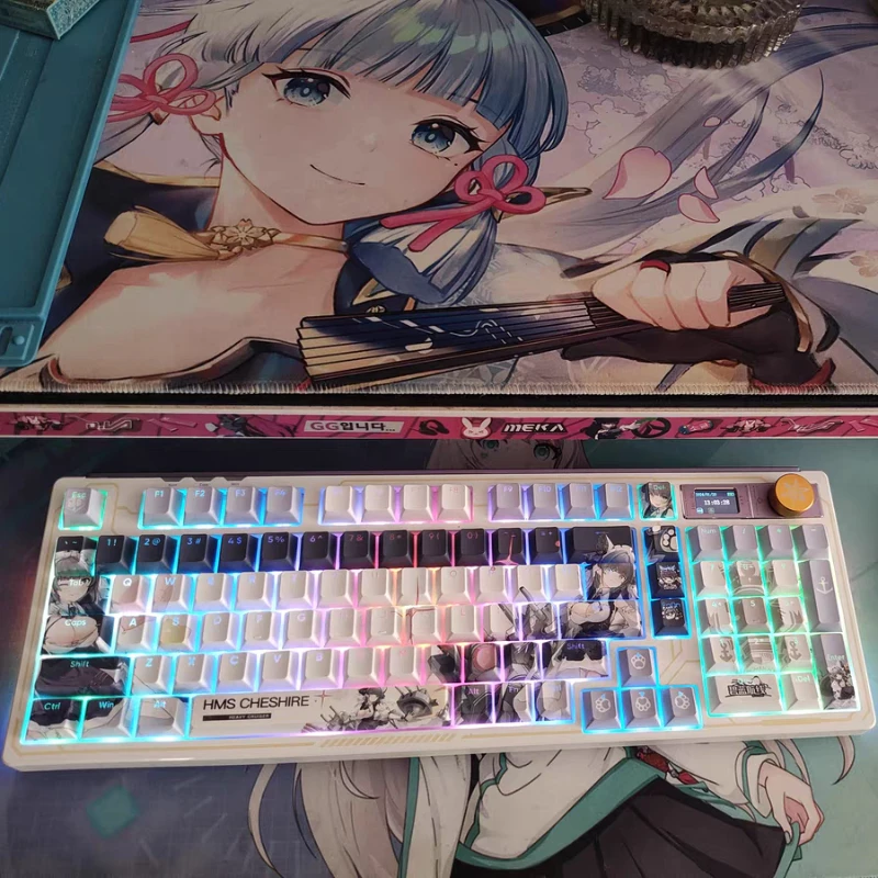 Imagem -03 - Azur Lane Hms Cheshire Keycaps Custom Bonito Pbt Cherry Perfil Key Cap Gaming Rainbow 75 Acessórios Teclado Mecânico do Escritório Presente