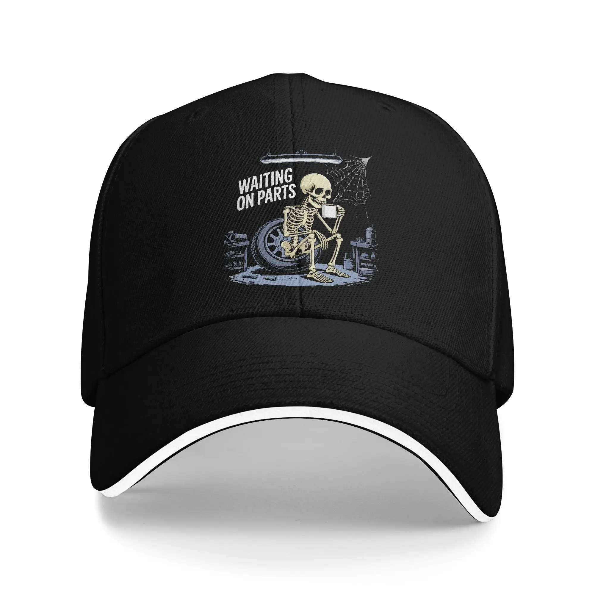 Funny Waiting On Parts Mechanic Skeleton Auto Repair Life Sun Baseball Cap Summer Trucker Hat For Women Baseball Caps