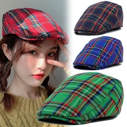 Fashion Fine Stripe Lattice Berets Hat Women Men Spring Summer Plaid Visors Red Green Blue Duckbill Herringbone Flat Cap