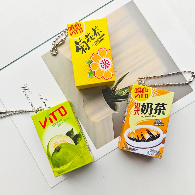 Creative Beverage Series Keychain Simulation Lemon Tea Chrysanthemum Tea Pendant Funny Backpack Decoration Accessories Gifts