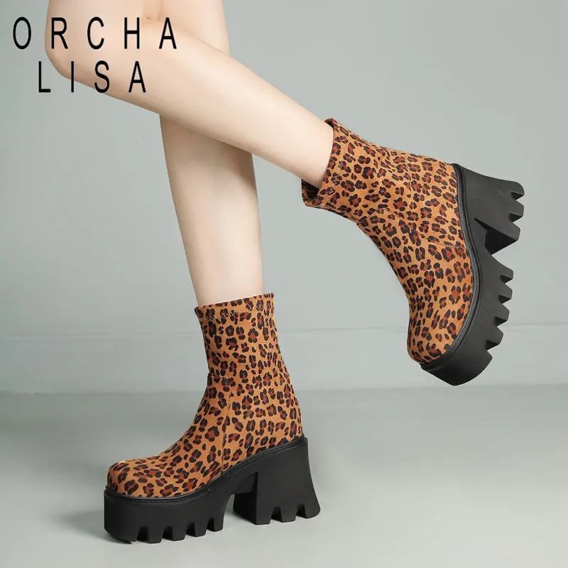 

ORCHA LISA Women Ankle Boots Kid Suede Round Toe Chunky Heels 9cm Platform Hill Zipper Elegant Winter Autumn Dating Bota 41 42