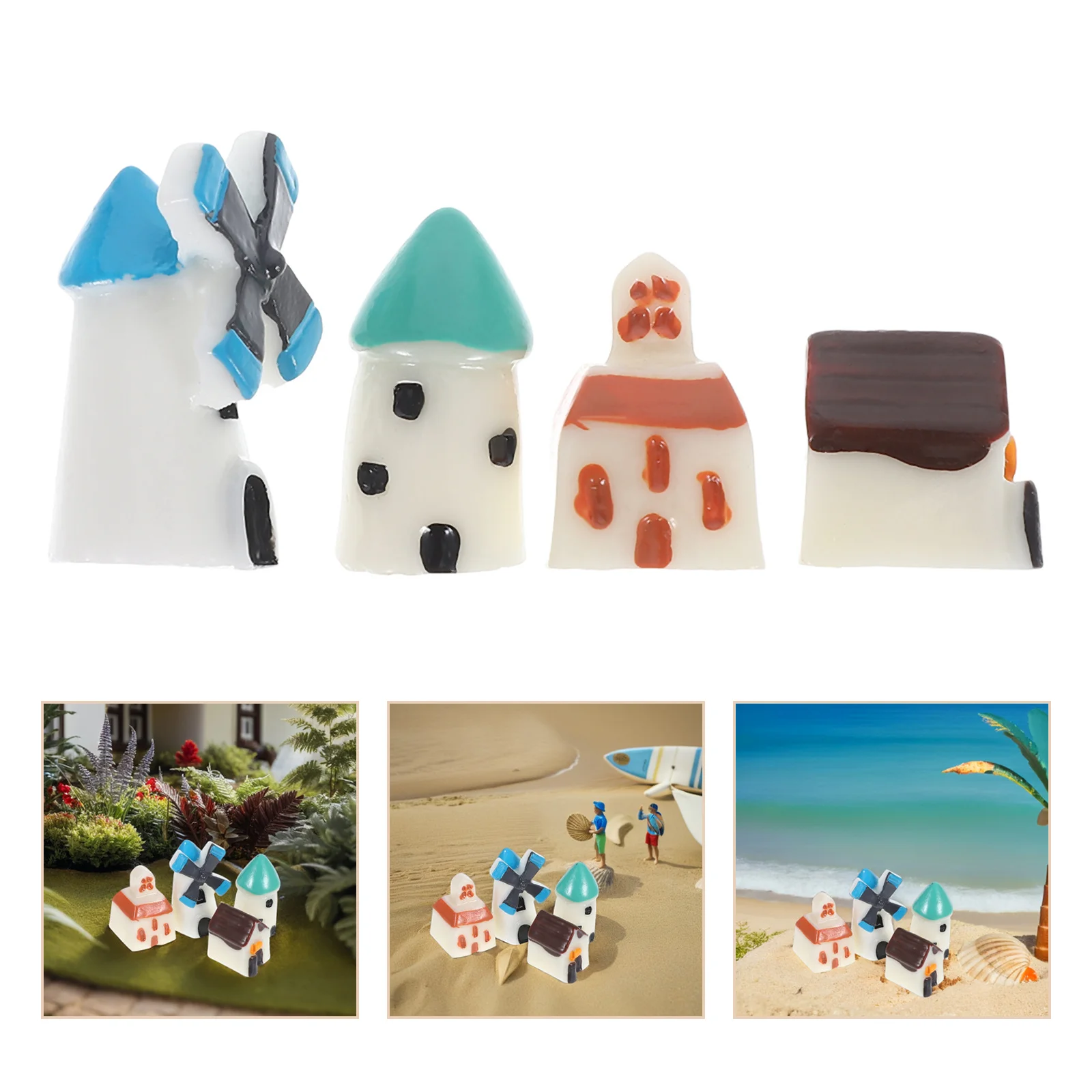 

4Pcs Miniature Fairy Garden House Decor DIY Micro Landscape Resin Ornaments Windmill Village Set for Indoor Outdoor Decoration