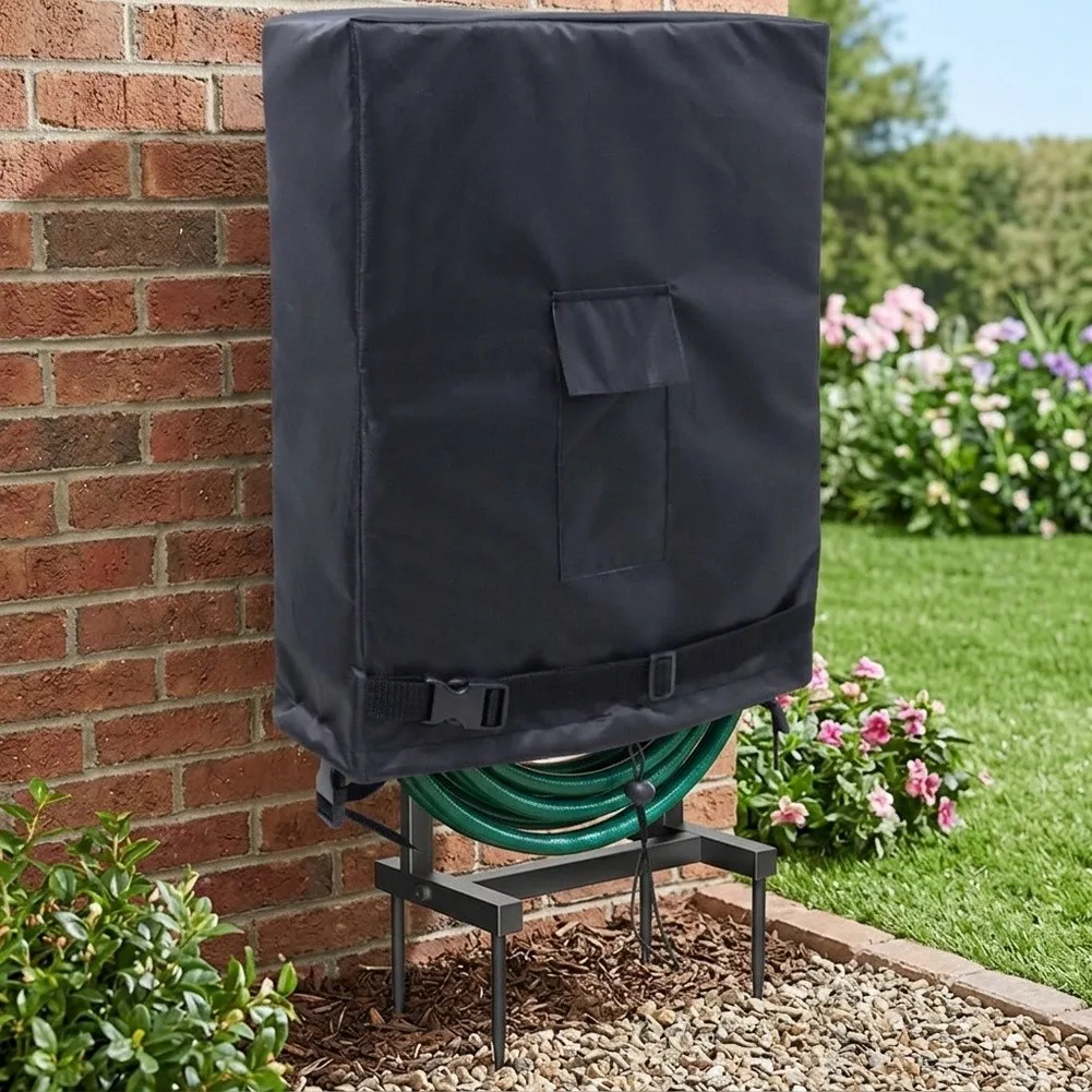Garden Hose Cover Designed for Adjustable Racks Featuring Front Pocket Storage and Bottom Buckle Wind Resistance