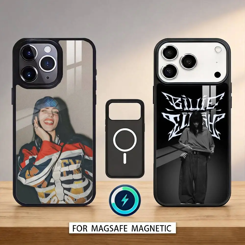 

Модный чехол для телефона B-Billies E-Eilishs для iPhone 17, 16, 15, 14, 13, 12, Pro, Max, магнитный, для беспроводной зарядки Magsafe