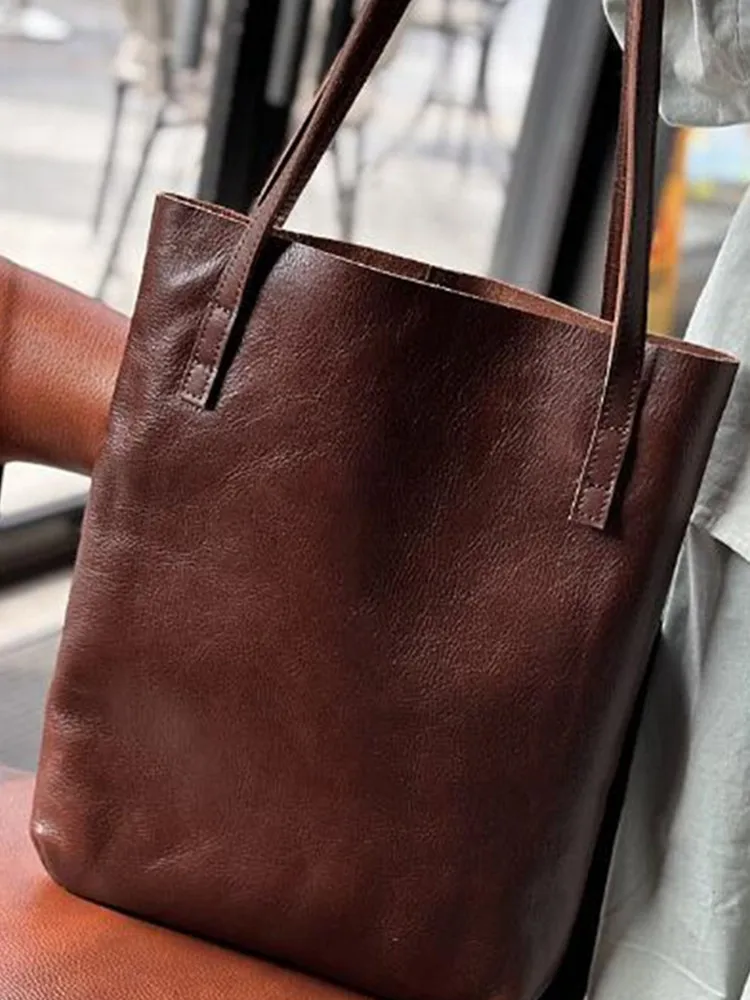 Torba na zakupy 2026 nowa moda skórzana torba typu tote, warstwowa torba na ramię z bydlęcej skóry, torba typu bucket. — zdjęcie 2