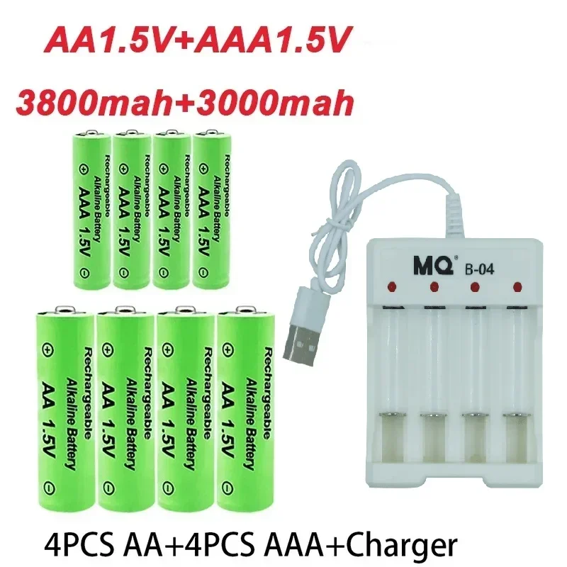 AA +AAA Battery New 1.5VRechargeableBattery AA3800MAH AAA3000 with USBCharger for LED Flashlight Flashlightorelectronicdevices