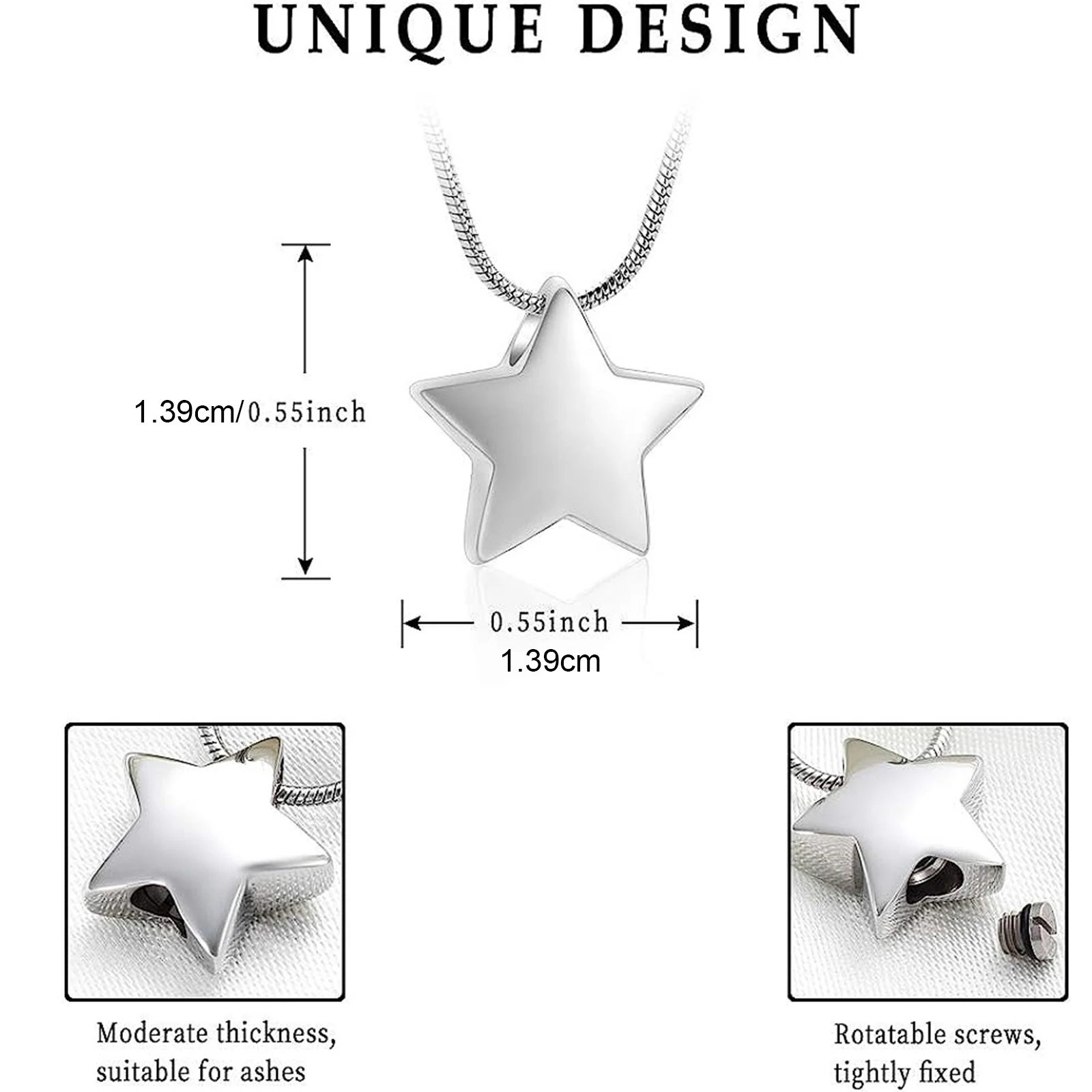 Cremation Jewelry Small Star Urn Necklace for Ashes for Women Stainless Steel Memorial Necklace for Ashe Human Pet