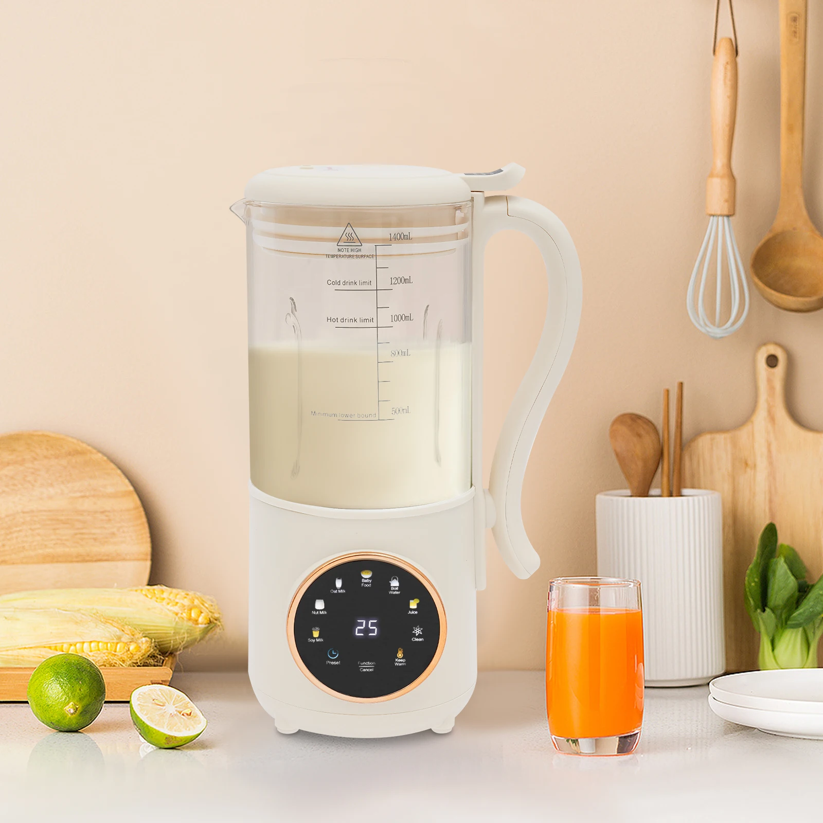 Máquina para hacer leche de nueces de 1,4 l, exprimidor de 1400ML, máquina de leche de soja con 16 cuchillas para plantas caseras, avena, almendras, cereales, bebidas