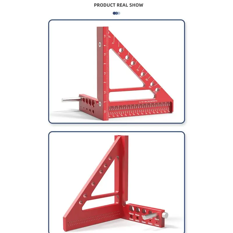 A60Z5-Inch Triangular Hole Ruler Aluminum Alloy Marking Ruler Square Building Frame Tools Woodworking Measuring Rulermay