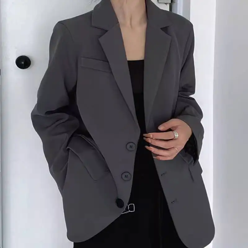 

Vintage Brown Blazer Women Elegant Official Ladies Spring Autumn Fashion Long Sleeve Oversized Chic Casual Suit Jacket