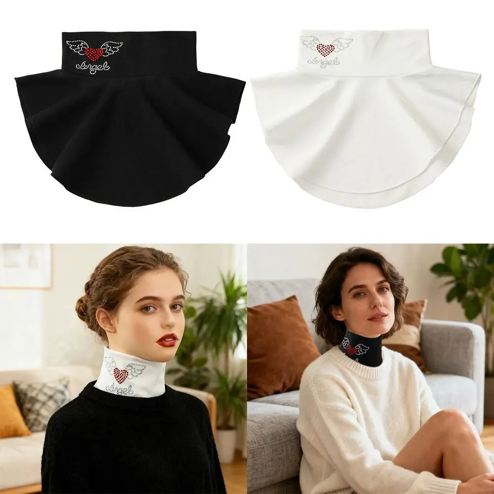 

Elegant Neck Warmer Detachable Fake Collar Windproof Love Rhinestone False Collar Turtleneck Neck Warme Women