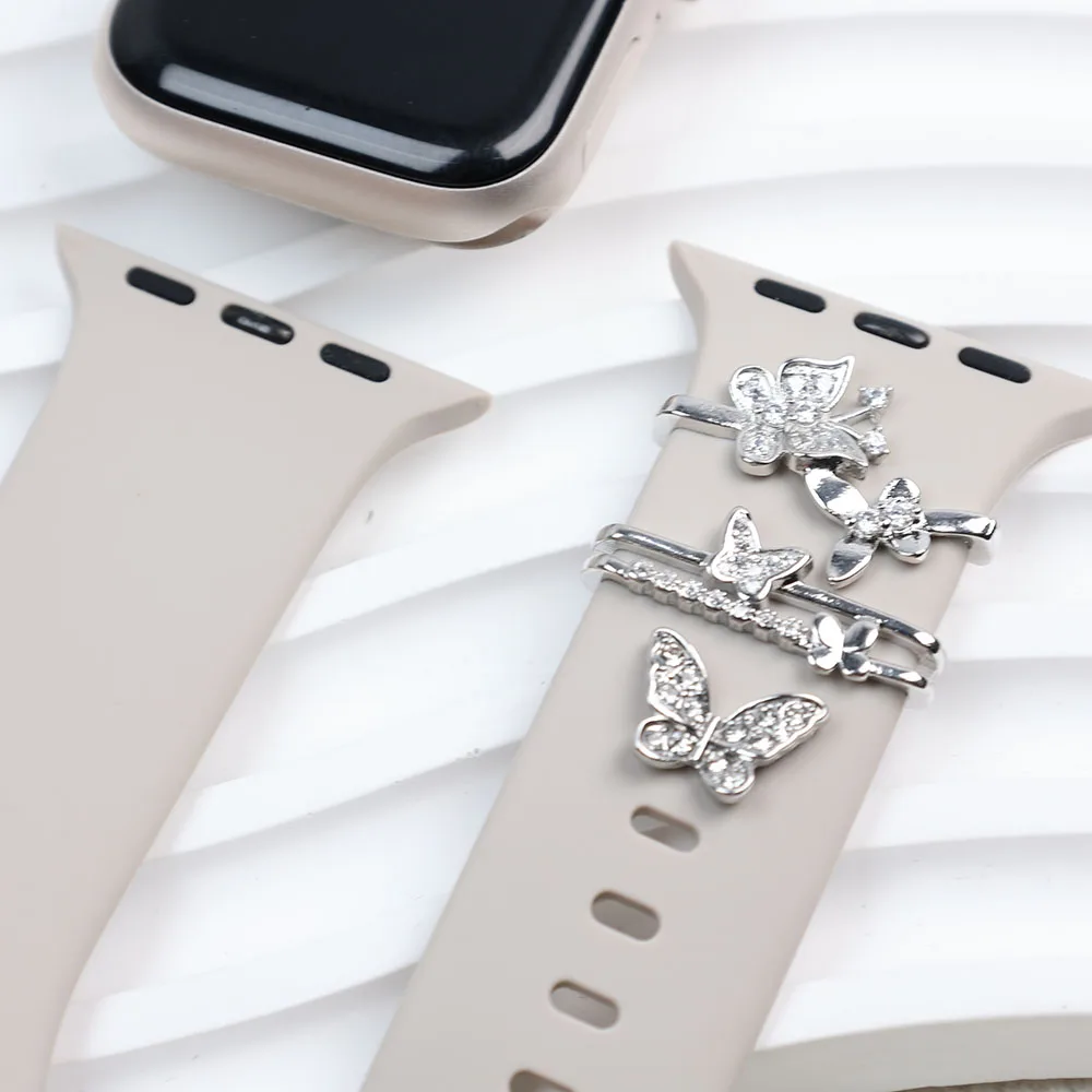 New Diamond Ornament Metal Charms Silicone Strap Decorative Ring For Apple Watch Band Decor Accessories For iwatch Bracelet