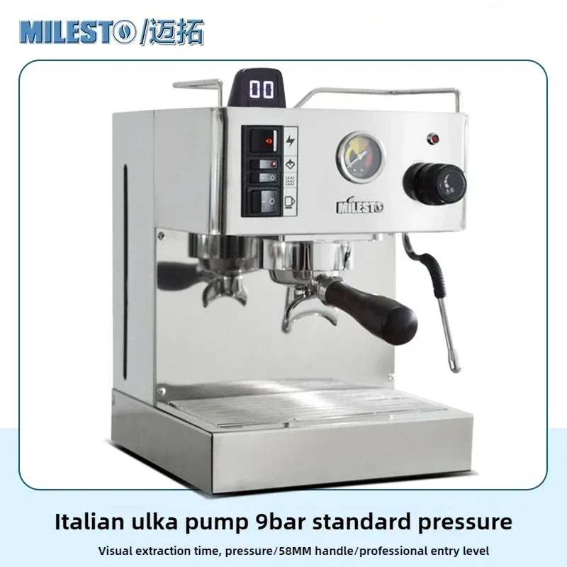 ماكينة قهوة MILESTO EM-18 أنيقة من ثلاثة أجيال منزلية إيطالية شبه أوتوماتيكية، غلاية TOD للتحكم في درجة الحرارة، بخار 220 فولت