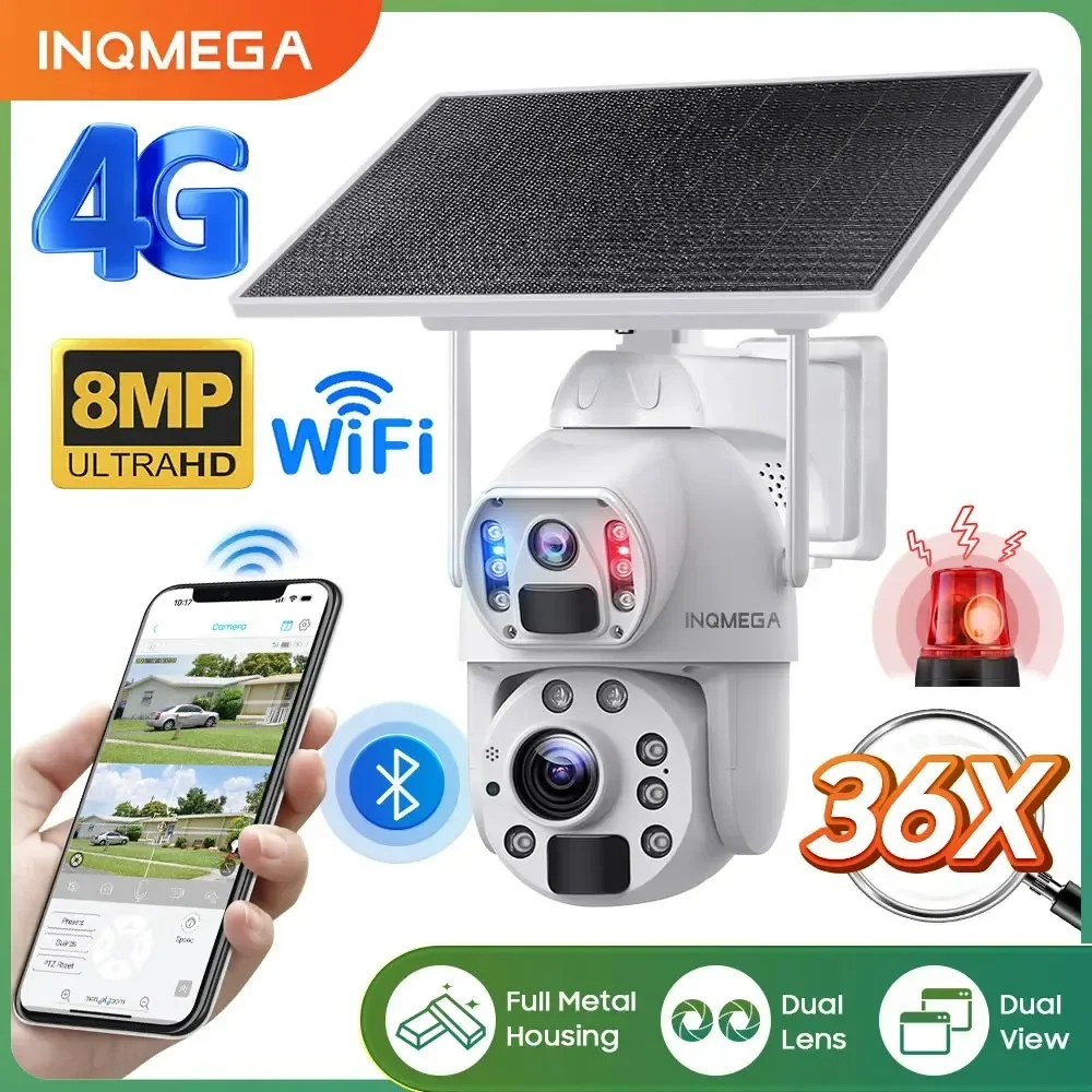 camera de vigilancia sem fio ao ar livre 4g sim zoom optico 36x painel solar bateria luz de alarme vermelha deteccao humana pir 4k 8mp 01