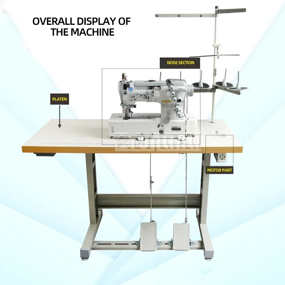 Straight Drive Shed Sewing Machine 3 Needle 5 Lines 220V Industrial Cutting Machine, Press The Cuffs, Hem Neckline of Clothes