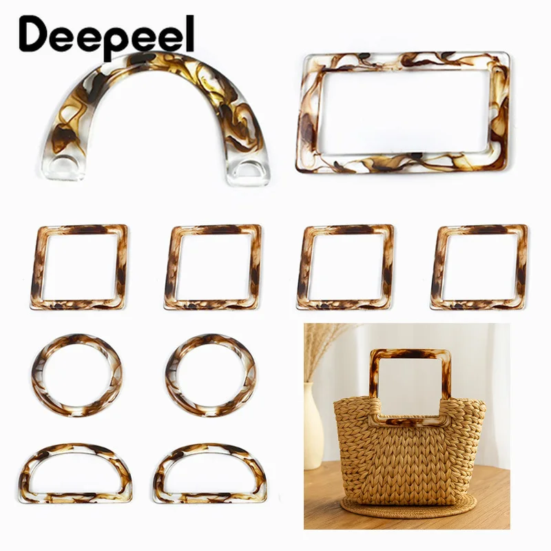 

2Pcs Deepeel Acrylic D Ring Transparent Plastic Bags Handle for Handbag Woven-bag Replace Handles Purse Frame Bag Accessories