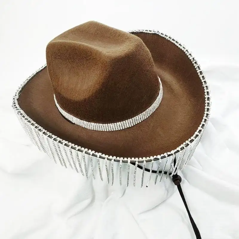 

Cowgirl Hats Rave Cow Girl Hat Adult Size Rhinestones Fringe Cowboy Hat 6XDA