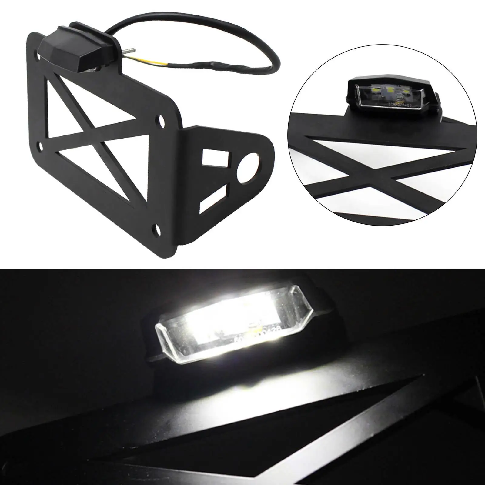 Universal Motorcycle Black License Plate LED Light Frame Holder For image 2
