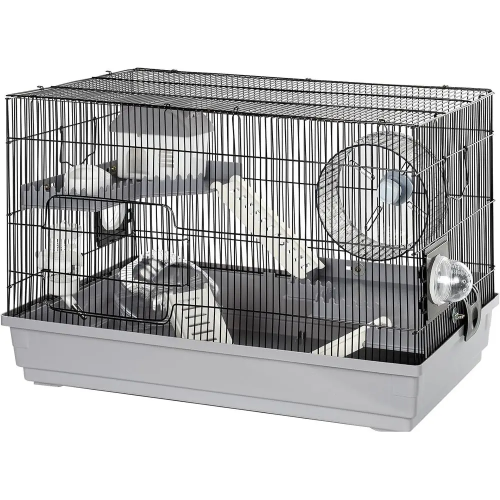 

Compact Hamster Habitat with Platforms, Exercise Wheel, Hideout, Water Bottle, Food Dish, Ladder, and Tunnel Ports