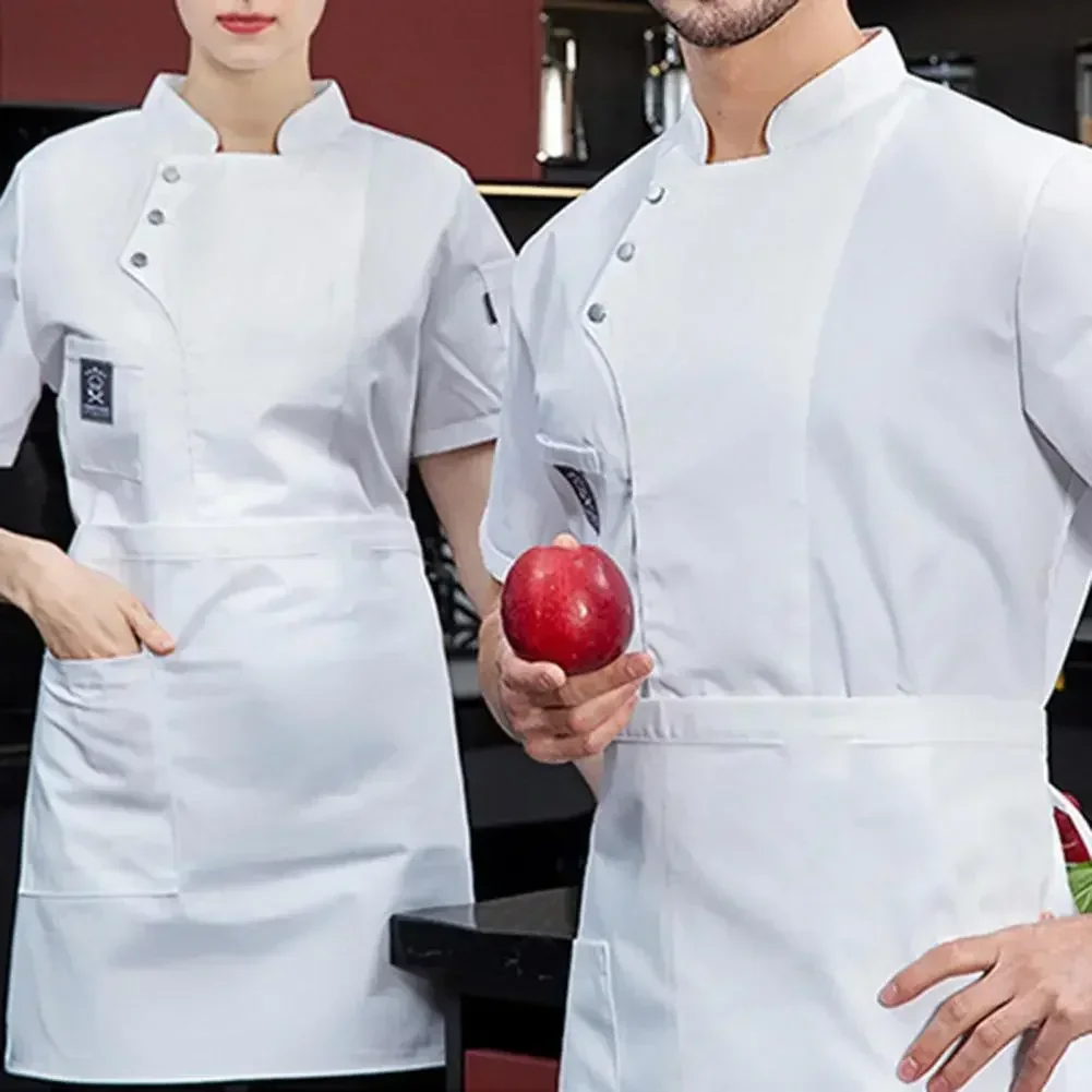 Top Hotel Uniform Men Unisex Cooking Shirt Jacket Chef Short Quick Sleeves Clothes Kitchen Workwear Dry Women Restaurant