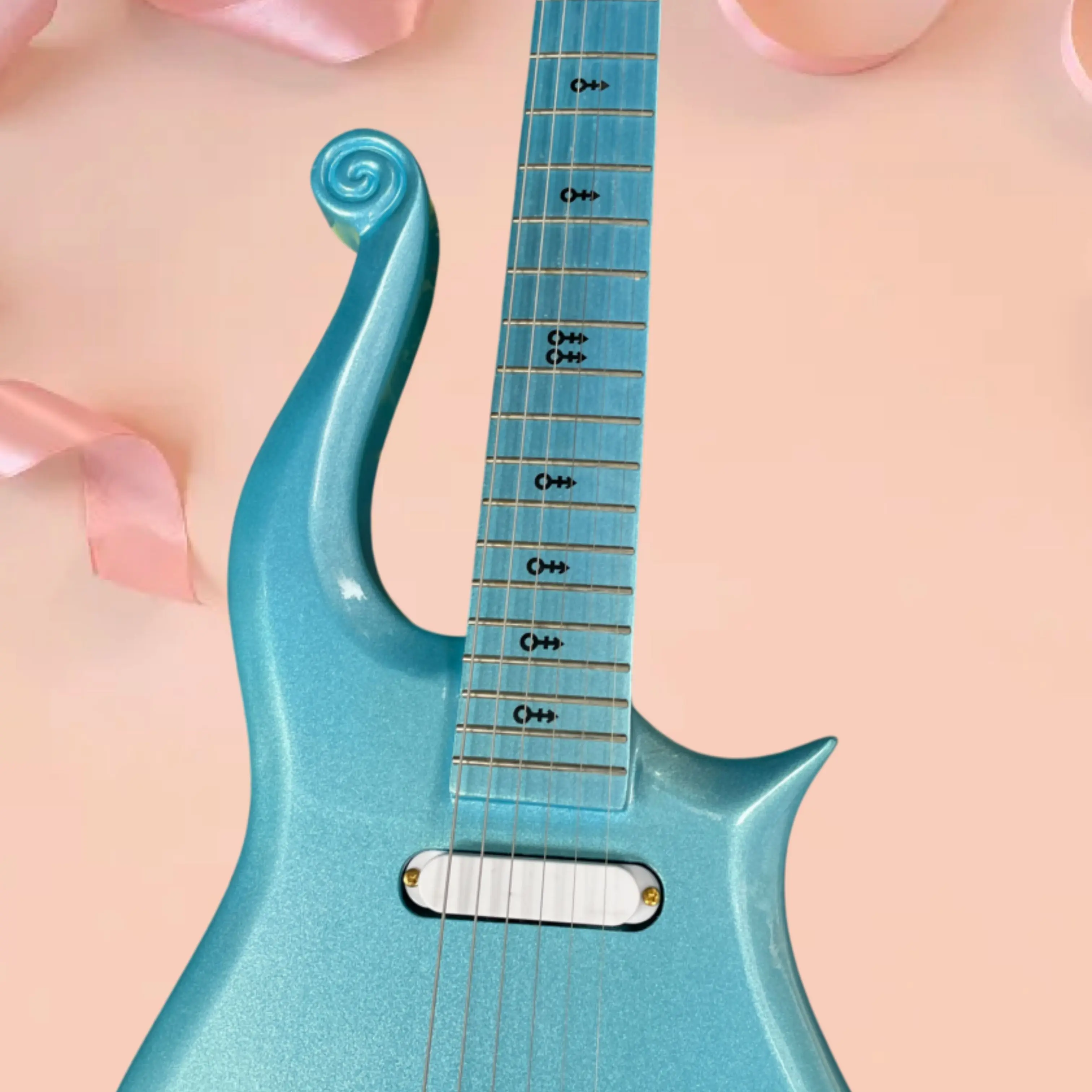 Pearlescent Lake Blue Spiral Sculpted Electric Guitar, Gold Fittings, Art Inlays Guitars, Creative Play & Collect Guitarra