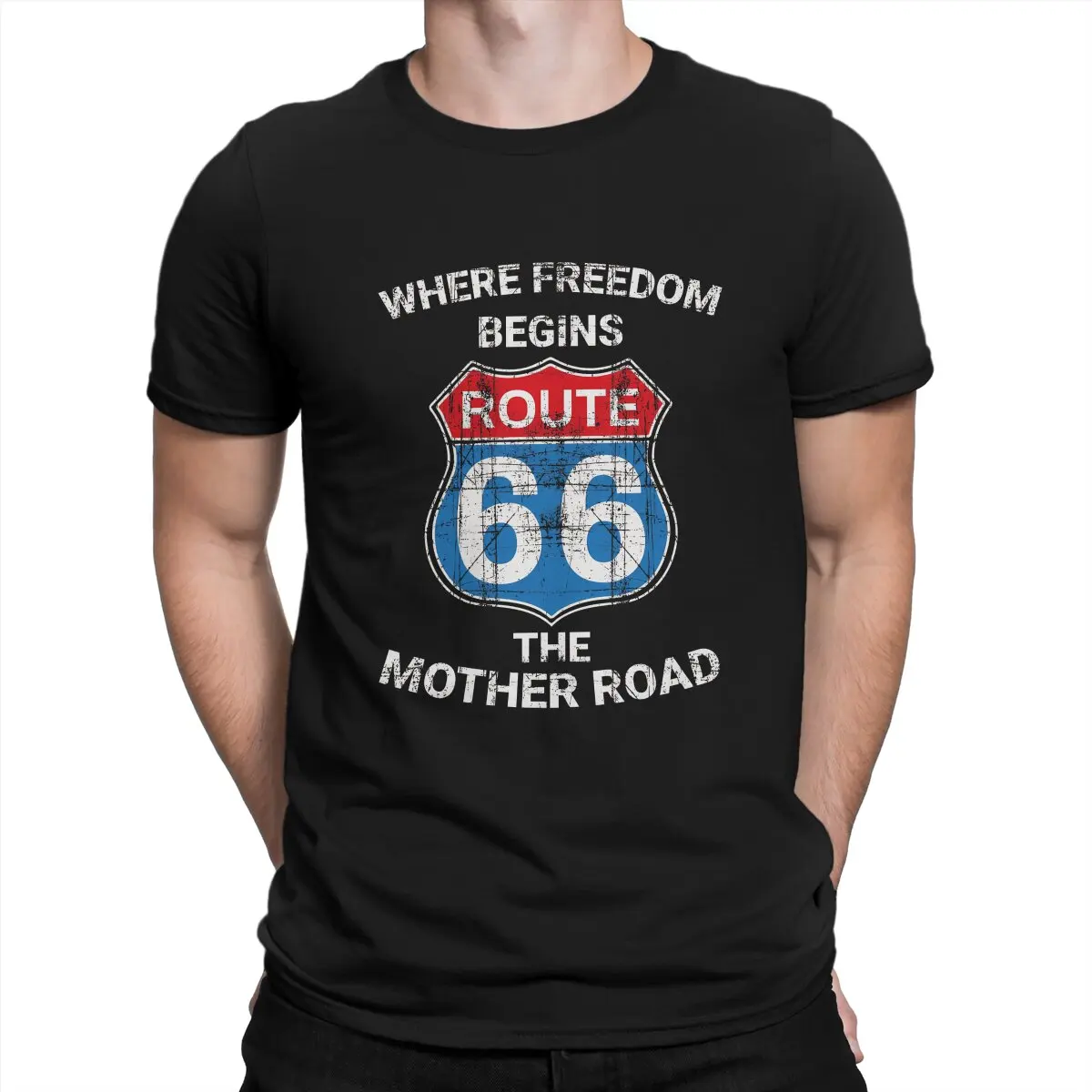 Where Freedom U S Route 66 T Shirt Alternative Crewneck TShirt Polyester Streetwear