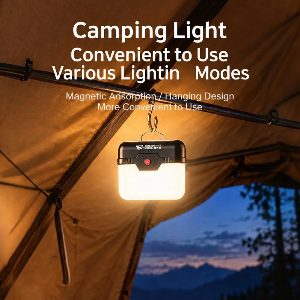 LED Camping Lantern Strong Magnetic Base Type C Rechargeable Multi Mode Tent Atmosphere Light Portable Outdoor Work Lamp