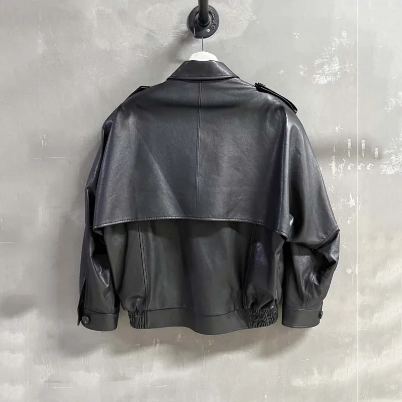 Frauen mantel herbst winter natürliche echte schaffell jacke lose weibliche kurze länge drehen-unten kragen kleidung hohe qualität