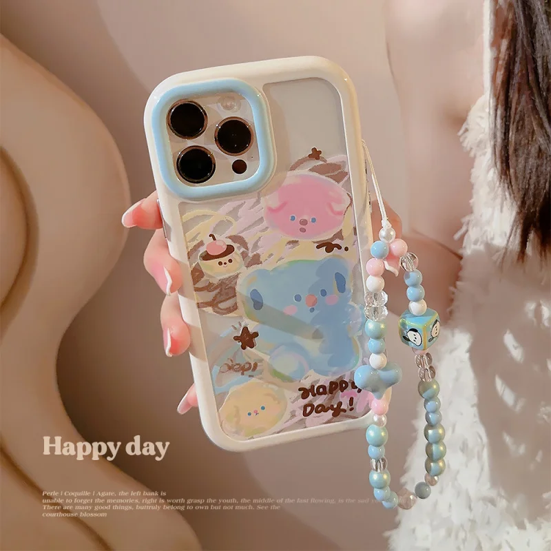 

ApplicableiPhone16iPhone Case17Graffiti Pink and Blue Puppy Bracelet14ProMaxCute12Magnetic Attraction15