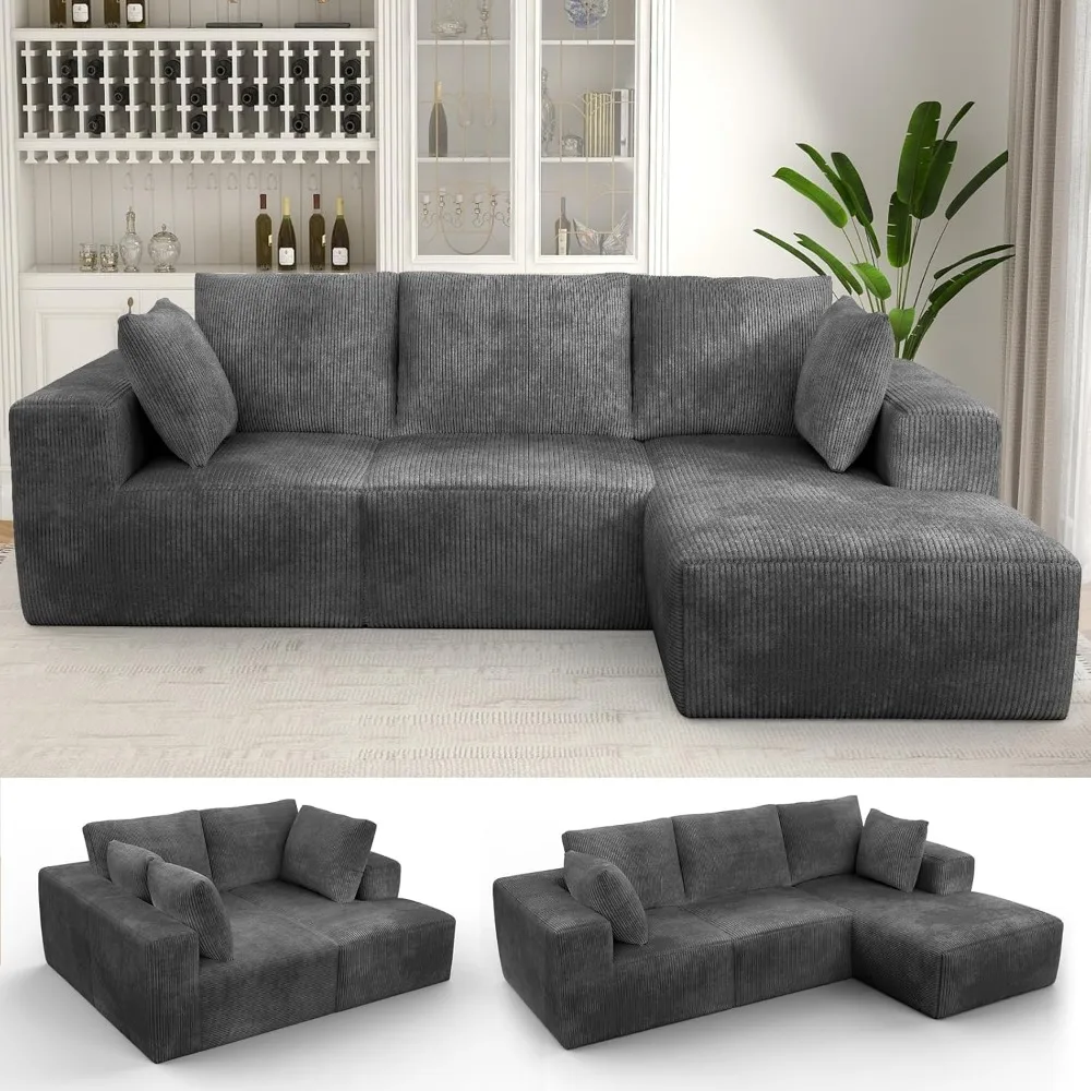 

106" Modular Sectional Sofa with L-Shape Chaise, Modern Modular Couch with Deep Seat, No Assembly Required, Plush Corduroy Secti
